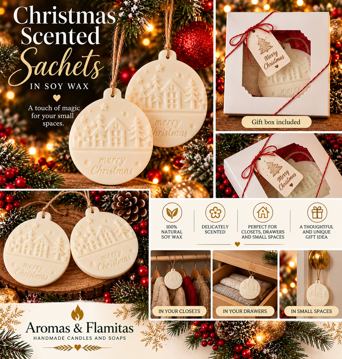 Merry Christmas Ornament Sachets – Set of 2